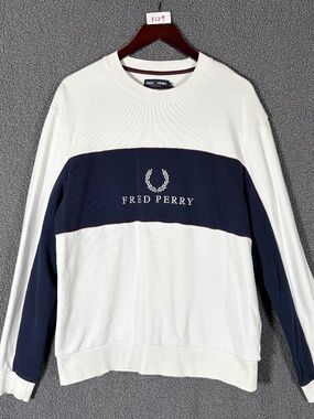 Fred Perry Logo Cotton Pullover Jumper Long Sleeve Sweatshirt - Men's Size M